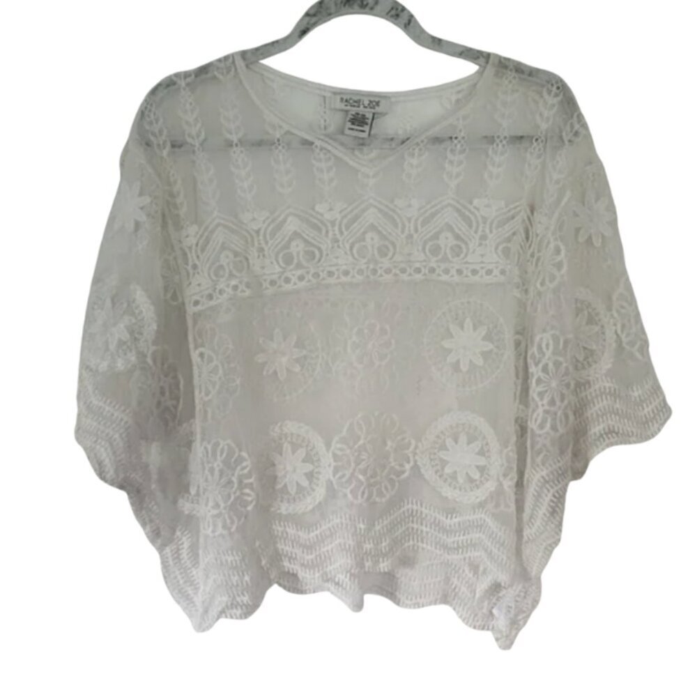 Rachel Zoe NWT Boho Lace Sheer Crop Blouse Ivory Festival Peasant Western, OS